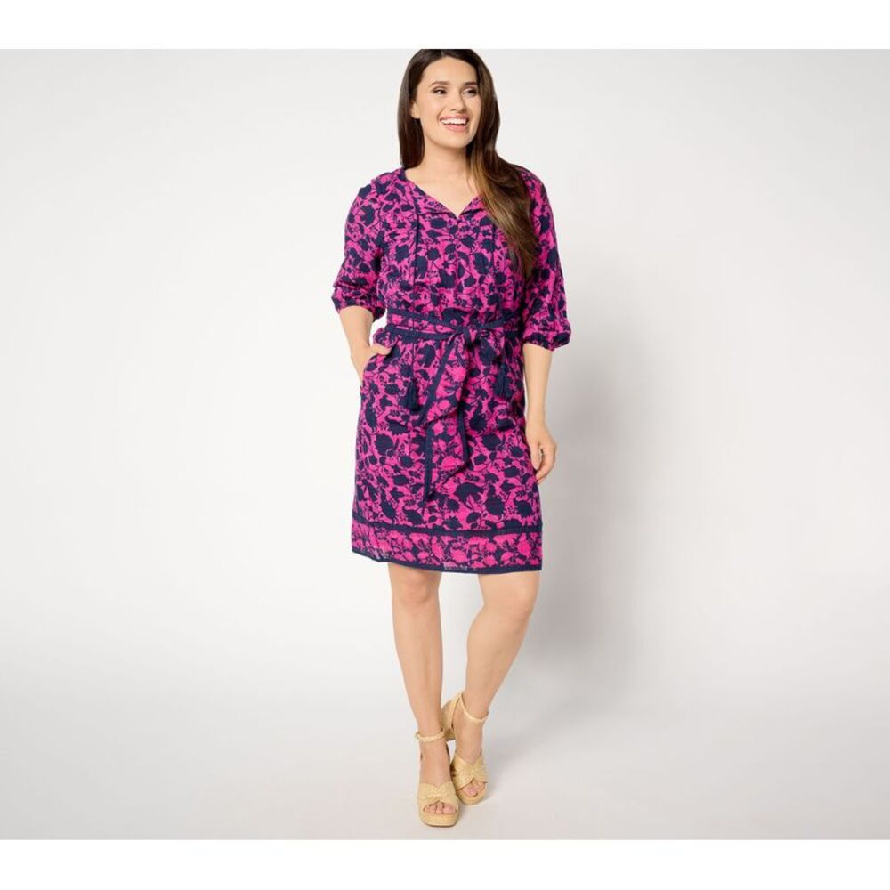 Studio Park Women's Dress Sz 2XS (XXS) Printed Removable Belt Red